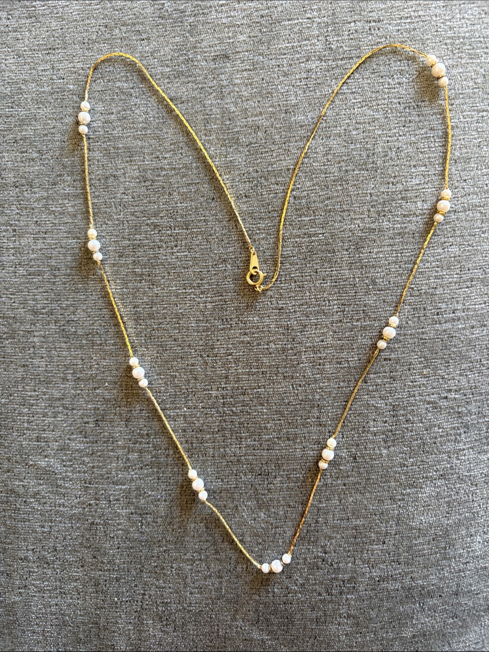 Gold Station Necklace with White Beads - Timeless Layering Piece